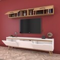 Comoda TV cu 2 rafturi de perete M4 - 382, Wren, 180 x 35 x 48.6 cm/90 cm, white/walnut