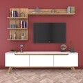 Comoda TV cu 3 rafturi de perete M41 - 423, Wren, 180 x 35 x 48.6 cm/90 cm/133 cm, white/walnut