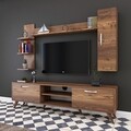 Comoda TV cu 2 rafturi de perete si cabinet M20 - 270, Wren, 180 x 35 x 48.6 cm/90 cm/133 cm, walnut