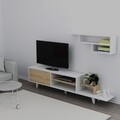 Comoda TV cu raft de perete Doruk, Maison in Design, 180 x 39.5 x 45 cm, alb/natural