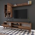 Comoda TV cu raft de perete si 2 cabinete M35 - 298, Wren, 180 x 35 x 48.6 cm/133 cm, walnut