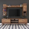 Comoda TV cu 2 rafturi de perete si cabinet M25 - 280, Wren, 180 x 35 x 48.6 cm/90 cm/133 cm, walnut