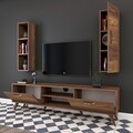 Comoda TV cu raft de perete si cabinet M10 - 250, Wren, 180 x 35 x 48.6 cm/90 cm, walnut