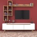 Comoda TV cu 3 rafturi de perete M16 - 387, Wren, 180 x 35 x 48.6 cm/90 cm/133 cm, white/walnut