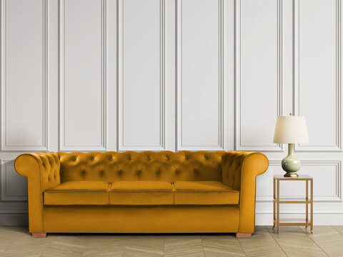 Canapea Oxford Chesterfield, 93x214x75 cm, 3 locuri, Mustard