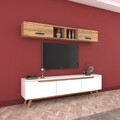 Comoda TV cu 2 rafturi de perete M4 - 382, Wren, 180 x 35 x 48.6 cm/90 cm, white/walnut