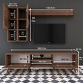 Comoda TV cu raft de perete si 2 cabinete M35 - 298, Wren, 180 x 35 x 48.6 cm/133 cm, walnut