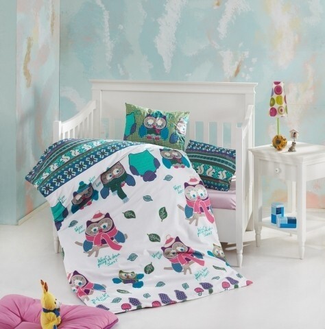 Lenjerie de pat pentru copii Guki, Nazenin Home, 4 piese, 120 x 160 cm, 100% bumbac ranforce, multicolora