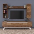 Comoda TV cu 2 rafturi de perete si cabinet M9 - 829, Wren, 180 x 35 x 48.6 cm/90 cm/133 cm, walnut/white