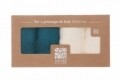 Set 4 prosoape de baie Viva, Square Nature, 30 x 50 cm, 100% bumbac organic, crem/petrol