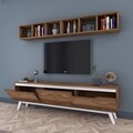 Comoda TV cu 2 rafturi M7 - 835, Wren, 180 x 35 x 48.6 cm/90 cm, walnut/white