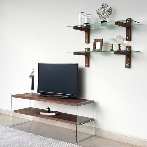 Comoda TV cu rafturi de perete Neostill TV105, 120 x 45 cm/85 x 25 cm, walnut