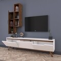 Comoda TV cu raft de perete si cabinet M1 - 796, Wren, 180 x 35 x 48.6 cm/90 cm, white/walnut