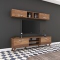 Comoda TV cu 2 rafturi de perete M4 - 233, Wren, 180 x 35 x 48.6 cm/90 cm, walnut