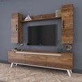 Comoda TV cu raft de perete si 2 cabinete M2 - 824, Wren, 180 x 35 x 48.6 cm/133 cm, walnut/white