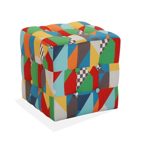 Taburet, Versa, Cube Brais, 35 x 35 x 35 cm, lemn/poliester, multicolor