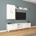 Comoda TV cu raft de perete si 2 cabinete M40 - 308, Wren, 180 x 35 x 48.6 cm/133 cm, white
