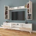 Comoda TV cu raft de perete si 2 cabinete M22 - 273, Wren, 180 x 35 x 48.6 cm/90 cm/133 cm, white