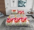 Lenjerie de pat dubla Poppies, Bedora, 4 piese, 180x200 cm, 100% bumbac, multicolor