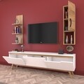 Comoda TV cu raft de perete si cabinet M3 - 381, Wren, 180 x 35 x 48.6 cm/90 cm, white/walnut