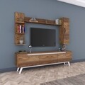 Comoda TV cu 2 rafturi de perete si cabinet M20 - 841, Wren, 180 x 35 x 48.6 cm/90 cm/133 cm, walnut/white