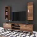 Comoda TV cu raft de perete si cabinet M10 - 250, Wren, 180 x 35 x 48.6 cm/90 cm, walnut