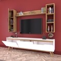 Comoda TV cu 2 rafturi de perete si cabinet M13 - 411, Wren, 180 x 35 x 48.6 cm/90 cm/133 cm, white/walnut