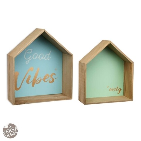 Set 2 rafturi de perete Good Vibes, Versa, 30x11x35 cm, lemn de paulownia