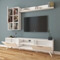 Comoda TV cu 2 rafturi de perete si cabinet M44 - 316, Wren, 180 x 35 x 48.6 cm/90 cm/133 cm, white