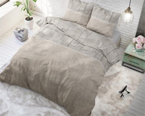 Lenjerie de pat dubla Wood Fabric Taupe, Royal Textile, 3 piese, 200 x 220 cm, 100% bumbac, taupe