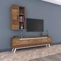 Comoda TV cu raft de perete si cabinet M37 - 848, Wren, 180 x 35 x 48.6 cm/90 cm, walnut/white