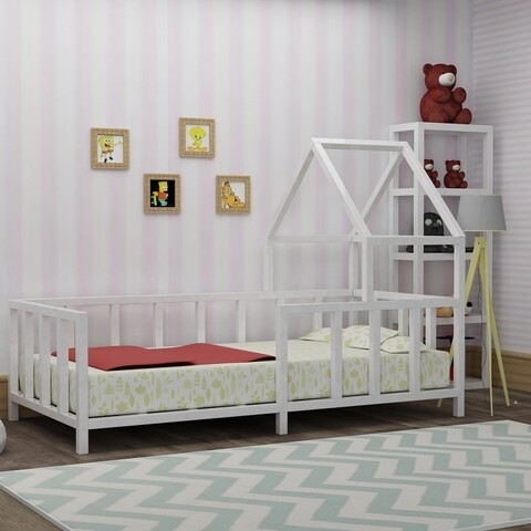Pat pentru copii Begonvil-Beyaz, Gauge Concept, 190x90x170 cm, lemn, alb