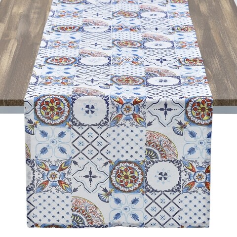 Traversa de masa White Blue, InArt, bumbac, 40x180 cm, multicolor