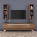 Comoda TV cu 2 rafturi de perete M6 - 828, Wren, 180 x 35 x 48.6 cm/90 cm, walnut/white