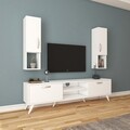 Comoda TV cu 2 cabinete M28 - 285, Wren, 180 x 35 x 48.6 cm/90 cm, white