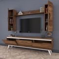 Comoda TV cu raft de perete si 2 cabinete M2 - 824, Wren, 180 x 35 x 48.6 cm/133 cm, walnut/white