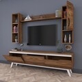 Comoda TV cu 2 rafturi de perete si cabinet M12 - 830, Wren, 180 x 35 x 48.6 cm/90 cm/133 cm, walnut/white