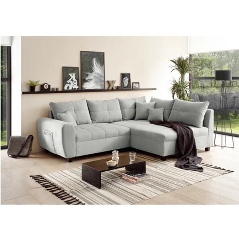 Coltar extensibil dreapta Lea Silver, 3 locuri, 248 x 87 x 176 cm, gri deschis silver