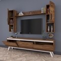 Comoda TV cu raft de perete si 2 cabinete M27 - 833, Wren, 180 x 35 x 48.6 cm/133 cm, walnut/white