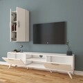 Comoda TV cu 2 cabinete M18 - 265, Wren, 180 x 35 x 48.6 cm/90 cm, white