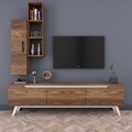 Comoda TV cu raft de perete si cabinet M1 - 823, Wren, 180 x 35 x 48.6 cm/90 cm, walnut/walnut