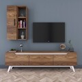 Comoda TV cu raft de perete si cabinet M37 - 848, Wren, 180 x 35 x 48.6 cm/90 cm, walnut/white