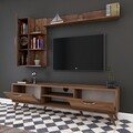 Comoda TV cu 2 rafturi de perete si cabinet M36 - 300, Wren, 180 x 35 x 48.6 cm/90 cm/133 cm, walnut