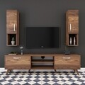 Comoda TV cu 2 cabinete M28 - 286, Wren, 180 x 35 x 48.6 cm/90 cm, walnut