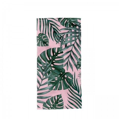 Prosop de plaja Leaves, Aglika, 80 x 160 cm, 50% bumbac/ 50% poliester, roz/verde intens
