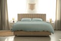 Lenjerie de pat, 2 persoane, 100% Bambus, 6 piese, 200x220 cm, Sage/Ivory