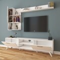 Comoda TV cu 2 rafturi de perete si cabinet M33 - 293, Wren, 180 x 35 x 48.6 cm/90 cm/133 cm, white