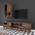 Comoda TV cu 2 cabinete M39 - 305, Wren, 180 x 35 x 48.6 cm/90 cm, walnut