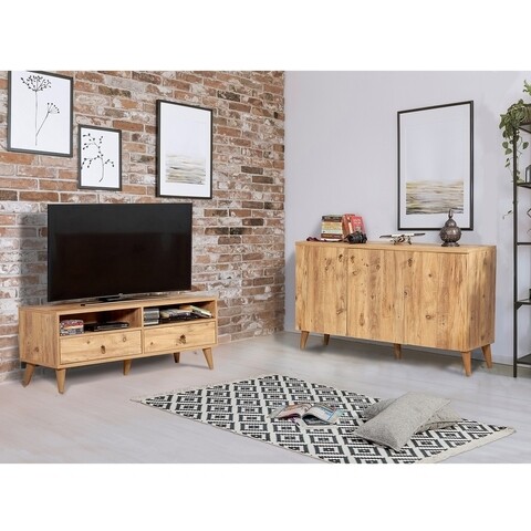 Set mobilier living 2 piese, comoda si comoda TV, Motto 2-200, Vella, atlantic pine