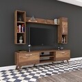 Comoda TV cu 2 rafturi de perete si cabinet M12 - 254, Wren, 180 x 35 x 48.6 cm/90 cm/133 cm, walnut